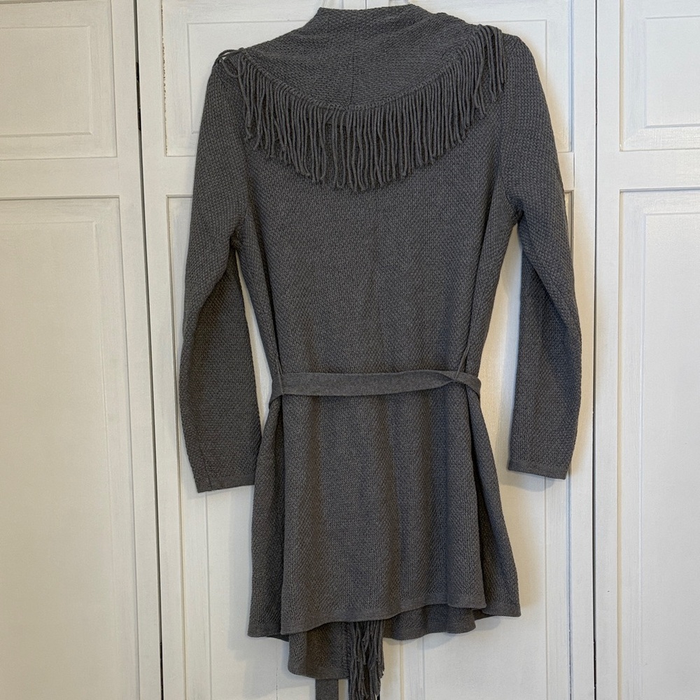 J Jill Gray Fringe Open Front Cardigan Sweater - Picture 7 of 9